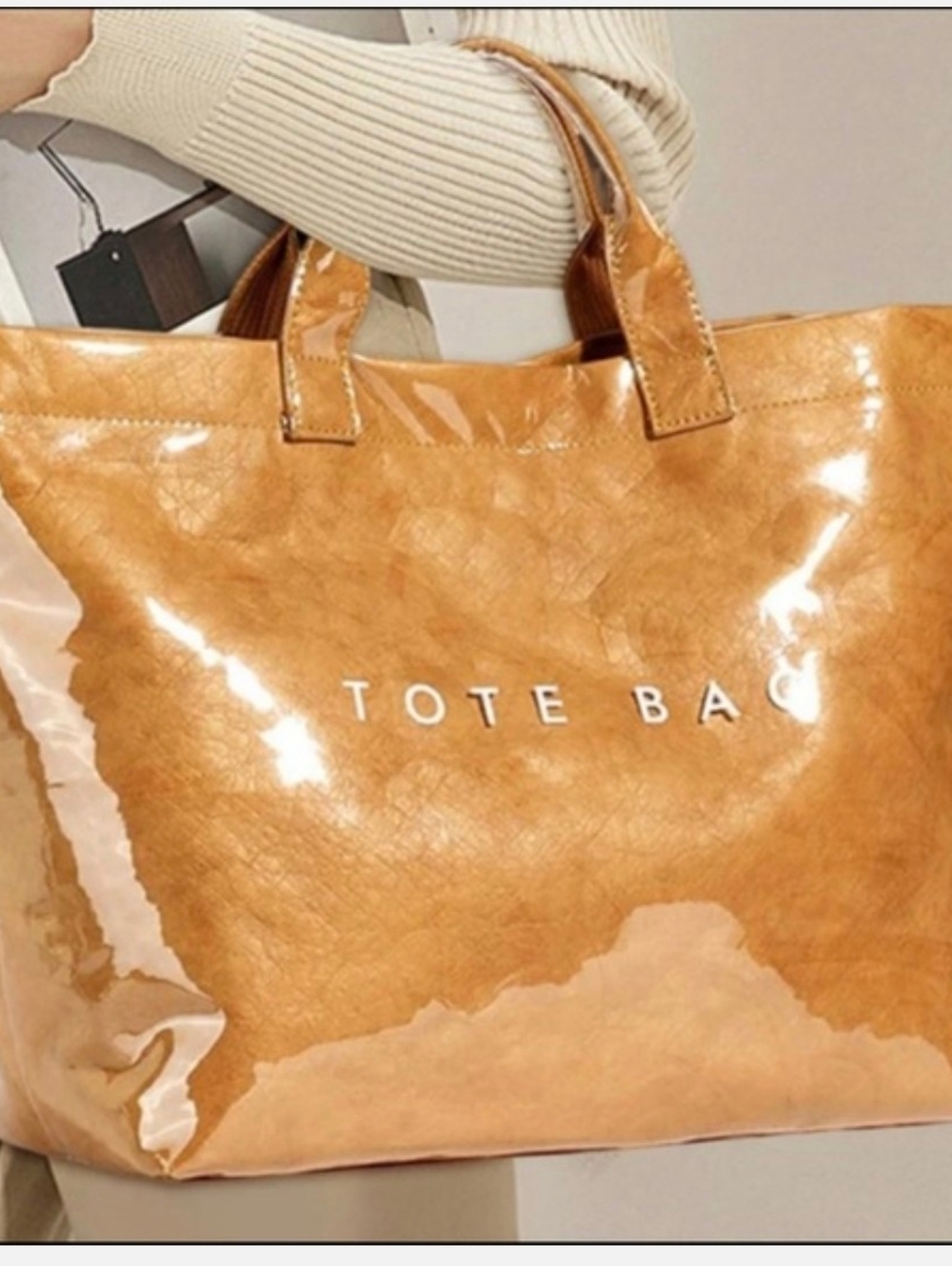 Classic Tan Patent PvC Tote Bag -  NEW